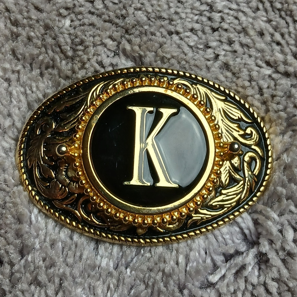 USA Made Gold and Black Monogram Belt Buckle